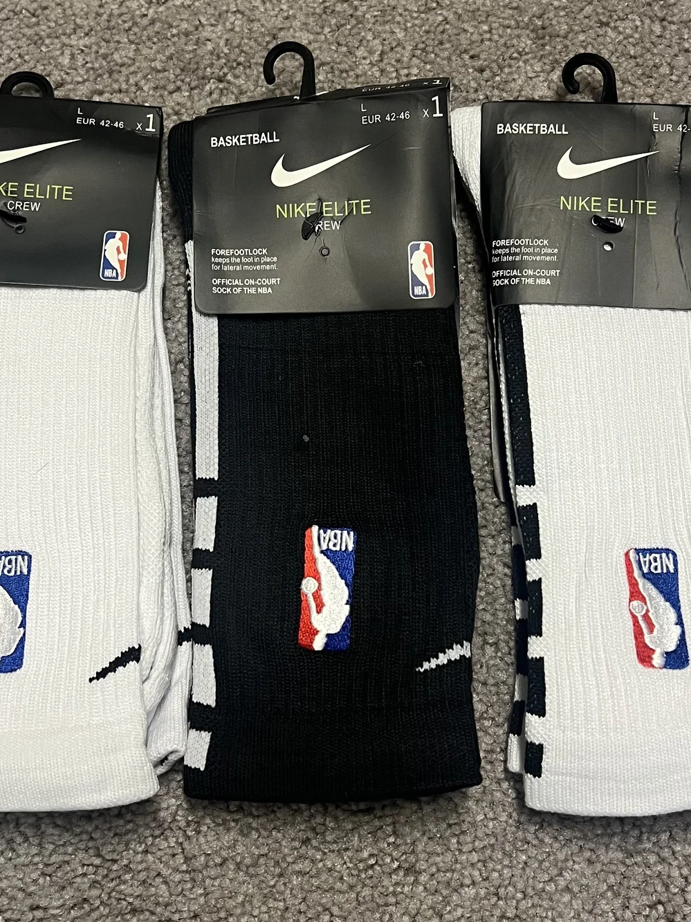 Nike Elite Crew Basketball Socks - Black & White with NBA Logo Mens Large 8-12
